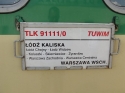 Tabliczka pocigu TLK "Tuwim" d Kaliska - Warszawa Wschodnia
