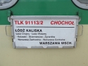 Tabliczka pociągu TLK "Chochoł" Łódź Kaliska - Warszawa Wschodnia